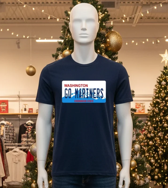 Go Mariners License Plate Washington Seattle Mariners Baseball Black T Shirt