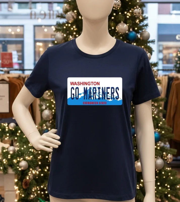 Go Mariners License Plate Washington Seattle Mariners Baseball Navy T Shirt