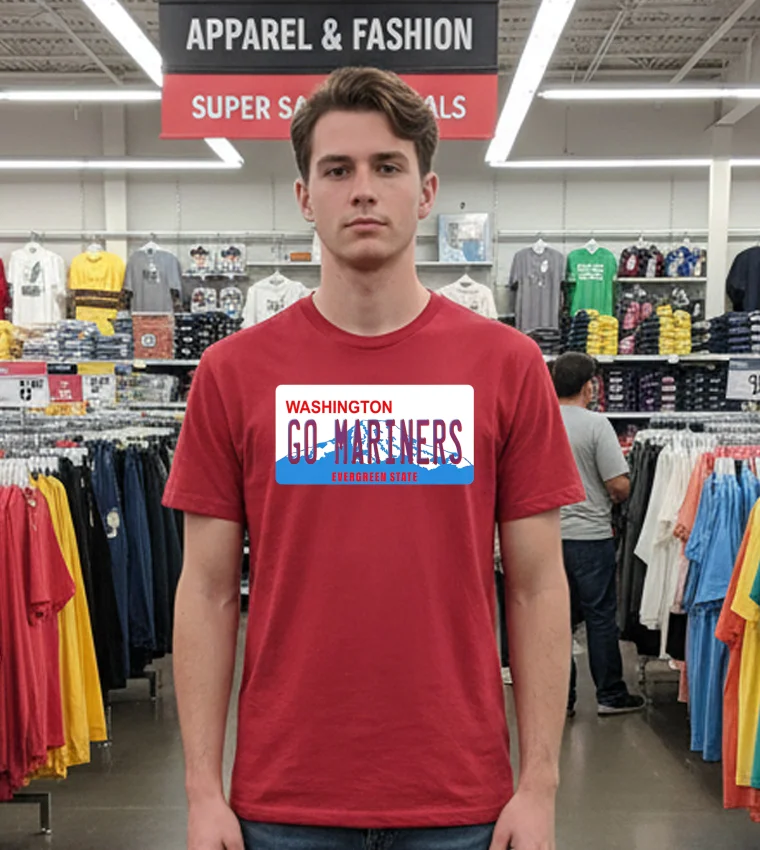 Go Mariners License Plate Washington Seattle Mariners Baseball - red-t-shirt Go Mariners License Plate Washington Seattle Mariners Baseball Red T Shirt