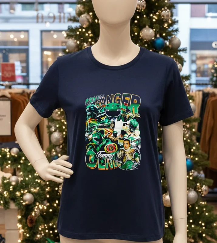 Green Ranger Tommy Oliver Superman Graphic Navy T Shirt