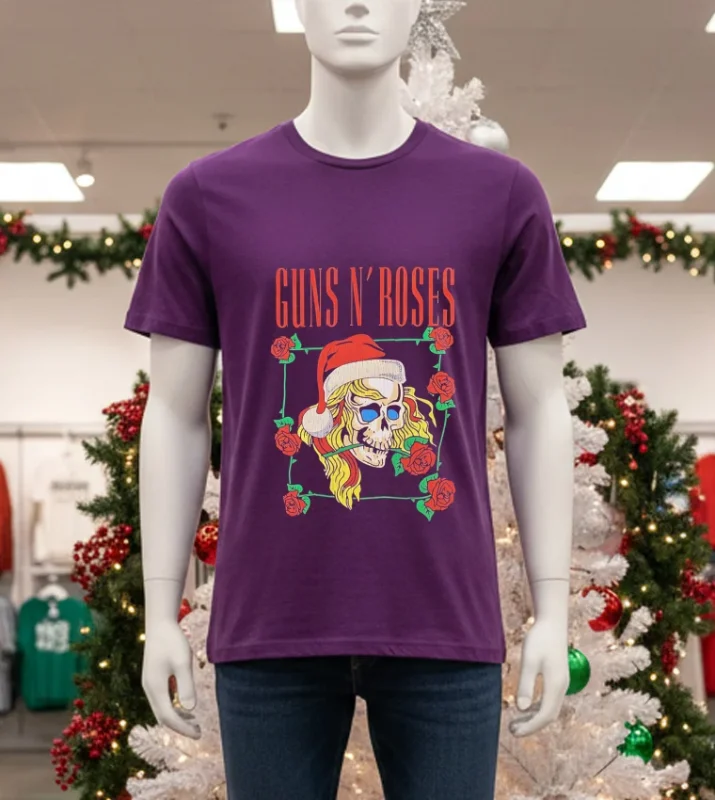Guns N Roses Holiday Skull   Purple T Shirt