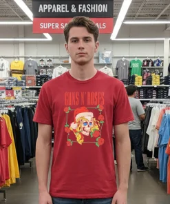 Guns N Roses Holiday Skull   Red T Shirt