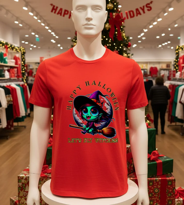 Happy Halloween Lets Fly Witches Vampire Witch Cute - red-t-shirt Happy Halloween Lets Fly Witches Vampire Witch Cute Red T Shirt