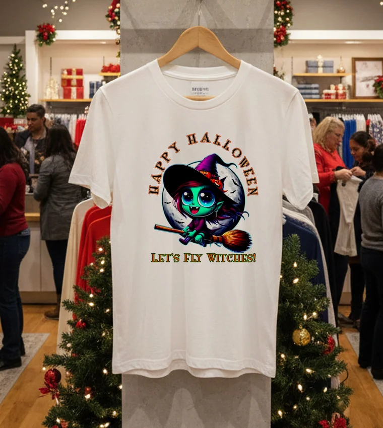 Happy Halloween Lets Fly Witches Vampire Witch Cute - white-t-shirt Happy Halloween Lets Fly Witches Vampire Witch Cute White T Shirt