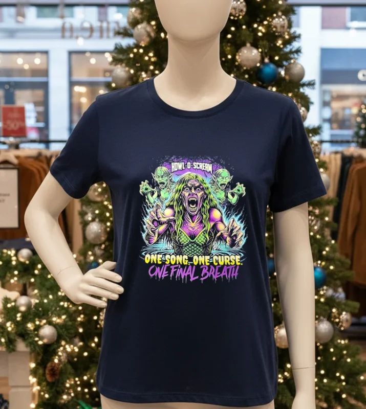 Howl O Scream One Song One Curse One Final Breath Halloween T   Navy T Shirt