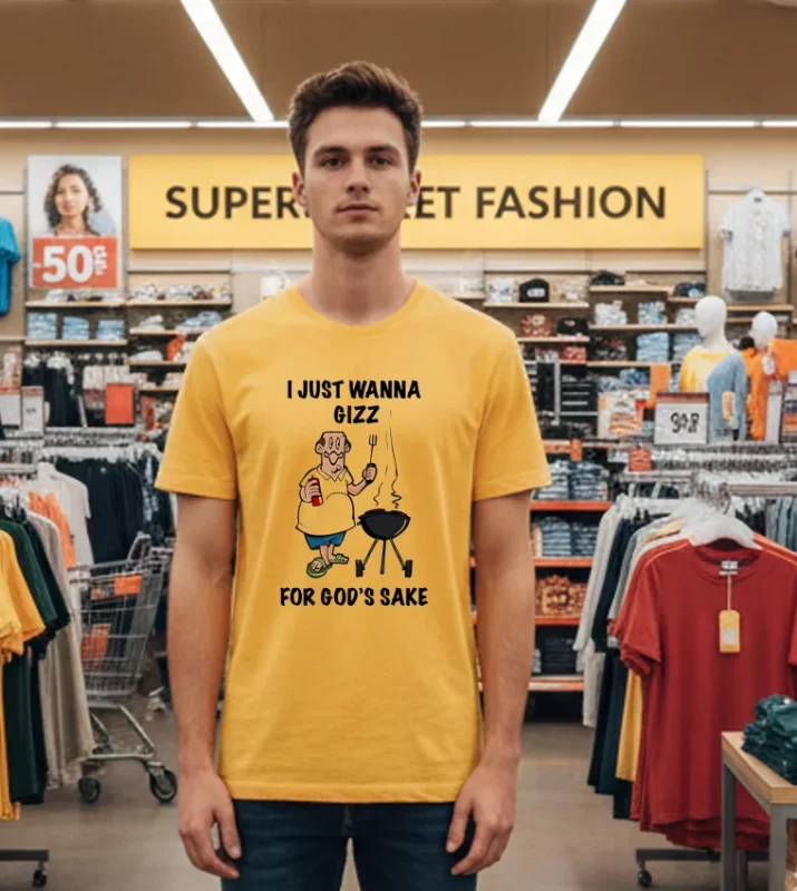 I Just Wanna Grill For God S Sake Cartoon   Yellow T Shirt