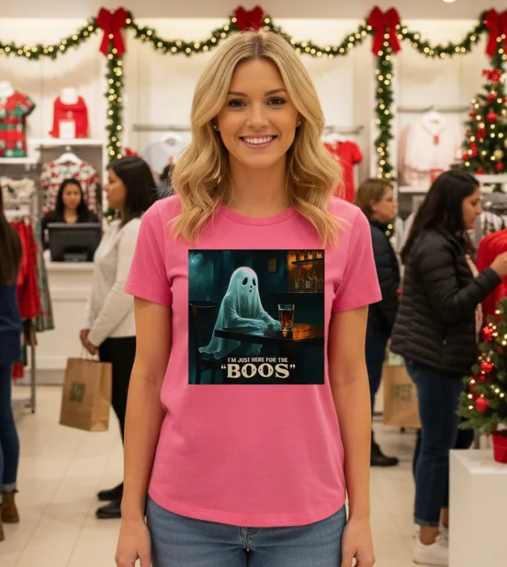 I M Just Here For The Boos Halloween 2025 Pink T Shirt
