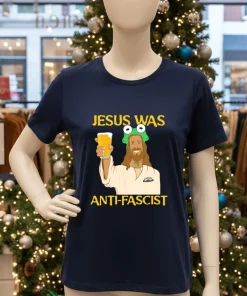 Jesus Was Anti Fascist Meme Navy T Shirt