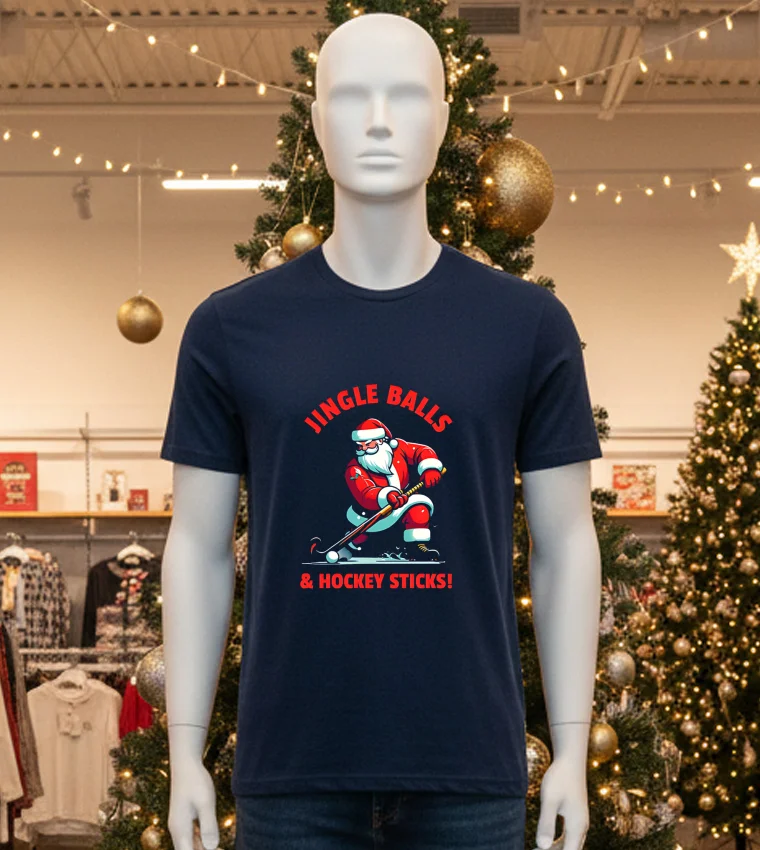 Jingle Balls And Hockey Sticks Santa S Field Hockey - black-t-shirt Jingle Balls And Hockey Sticks Santa S Field Hockey Black T Shirt