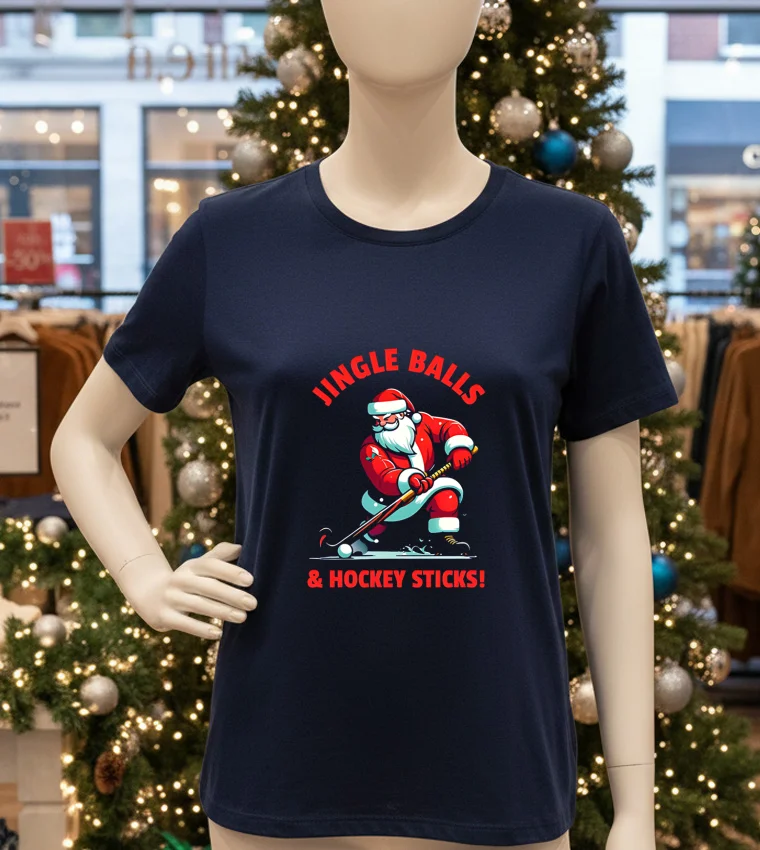 Jingle Balls And Hockey Sticks Santa S Field Hockey - navy-t-shirt Jingle Balls And Hockey Sticks Santa S Field Hockey Navy T Shirt