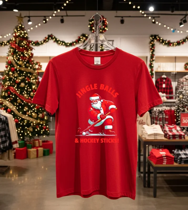 Jingle Balls And Hockey Sticks Santa S Field Hockey Red T Shirt