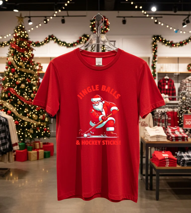 Jingle Balls And Hockey Sticks Santa S Field Hockey - red-t-shirt Jingle Balls And Hockey Sticks Santa S Field Hockey Red T Shirt