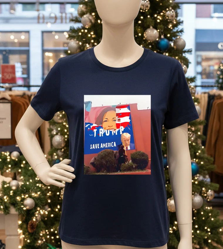 Kamala Was Replaced By Trump Poster - navy-t-shirt Kamala Was Replaced By Trump Poster Navy T Shirt