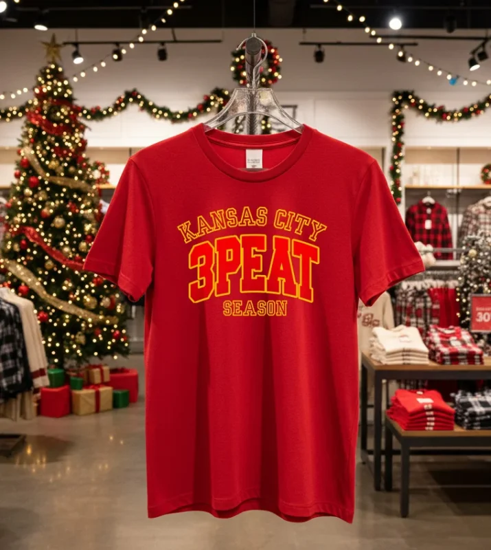 Kansas City Football 3 Peat Season   Red T Shirt