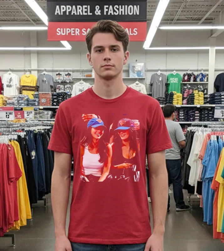 Kylie And Kendall Hat New York Knicks Photo   Red T Shirt