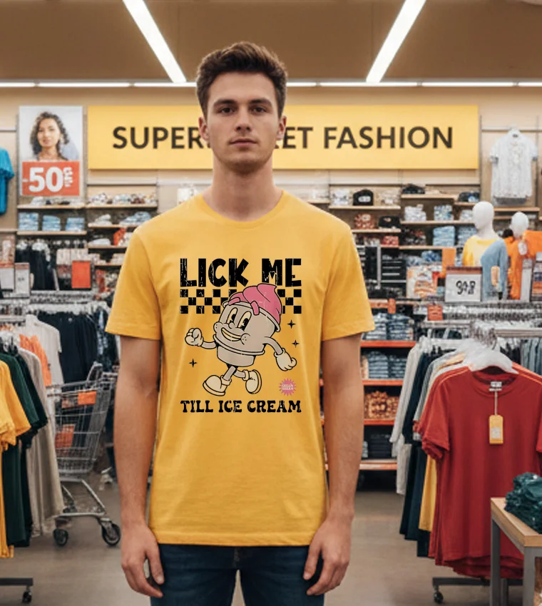 Lick Me Till Ice Cream Cute - yellow-t-shirt Lick Me Till Ice Cream Cute Yellow T Shirt