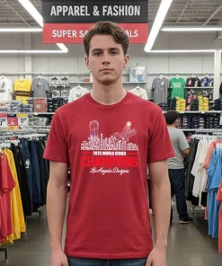 Los Angeles Dodgers 2025 World Series Champs Skyline Red T Shirt
