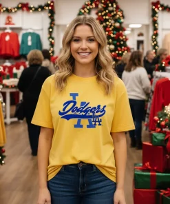 Los Angeles Dodgers White Heritage Slugger 2025 Yellow T Shirt