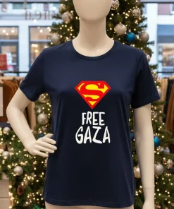 Mario Ferri Superman Free Gaza Logo T   Navy T Shirt