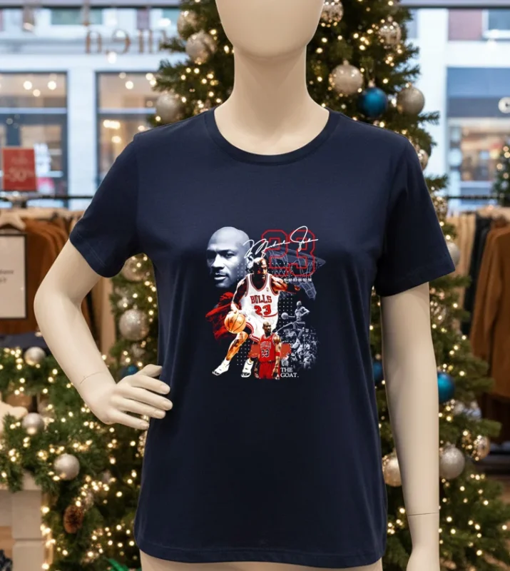 Michael Jordan #23 The Goat Graphic Signature   Navy T Shirt