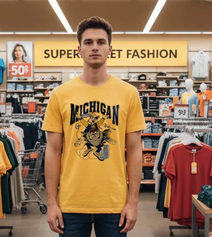 Michigan Go Wolverines Looney Tunes Bugs Bunny And Tasmanian Devil Yellow T Shirt