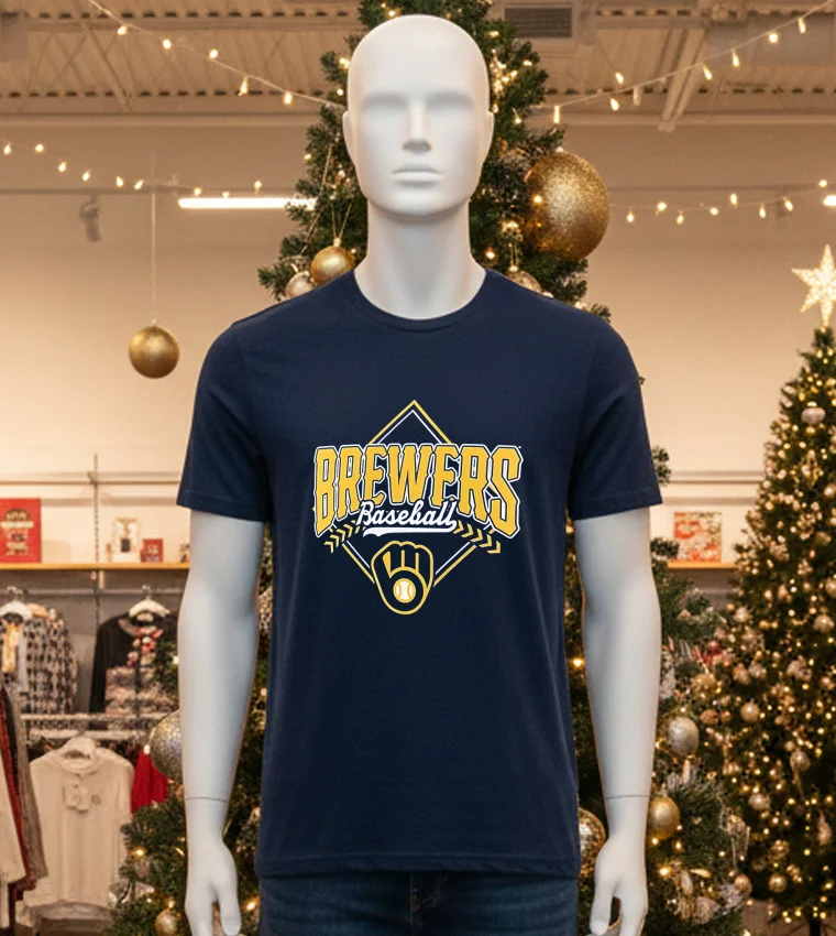 Milwaukee Brewers Baseball Diamond Big And Tall 2025 - black-t-shirt Milwaukee Brewers Baseball Diamond Big And Tall 2025 Black T Shirt