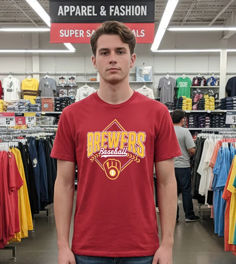 Milwaukee Brewers Baseball Diamond Big And Tall 2025 - red-t-shirt Milwaukee Brewers Baseball Diamond Big And Tall 2025 Red T Shirt