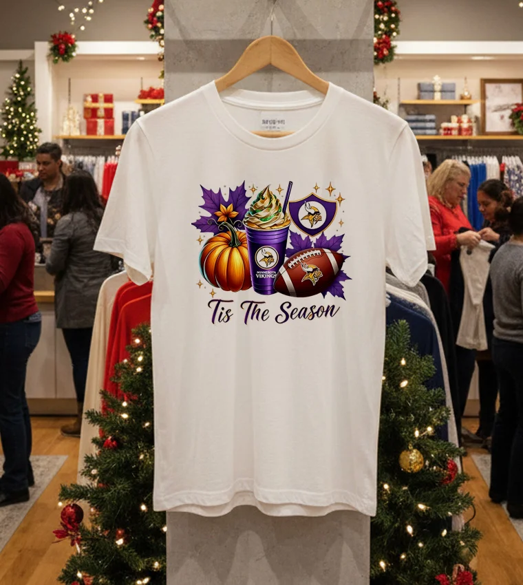 Minnesota Vikings Tis The Season Halloween - white-t-shirt Minnesota Vikings Tis The Season Halloween White T Shirt