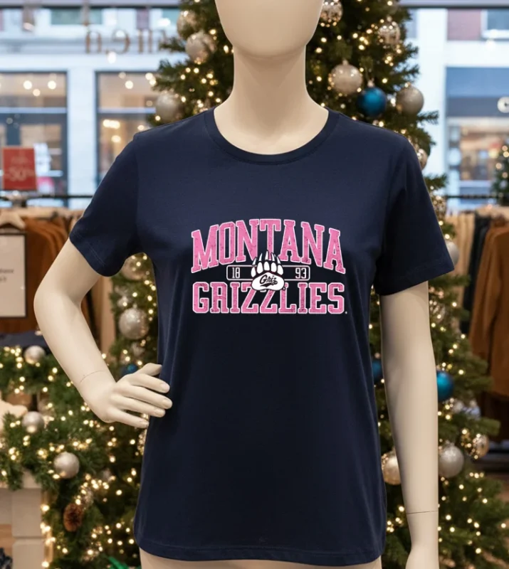 Montana Grizzlies Football Think Pink Game Logo T   Navy T Shirt