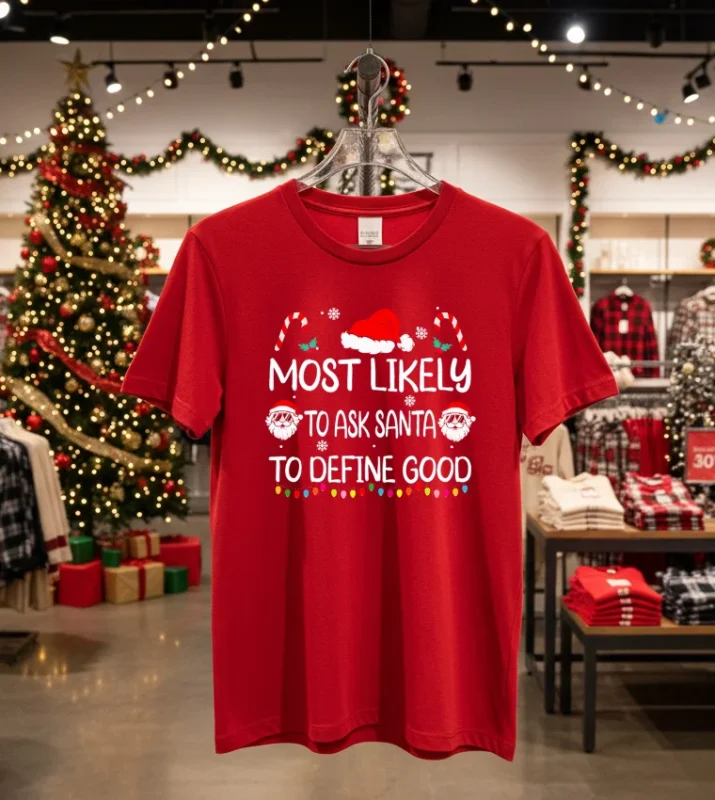 Most Likely To Ask Santa To Define Good Christmas Red T Shirt