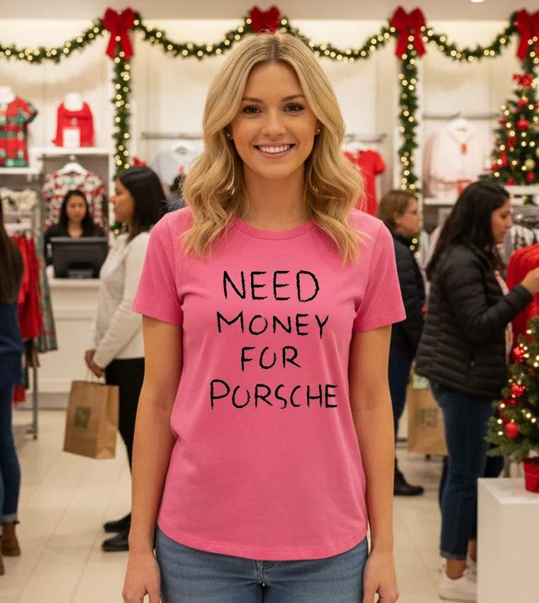 Need Money For Porsche Text Pink T Shirt