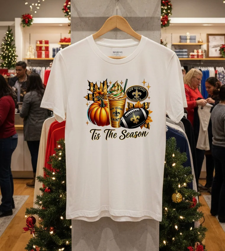 New Orleans Saints Tis The Season Halloween - white-t-shirt New Orleans Saints Tis The Season Halloween White T Shirt