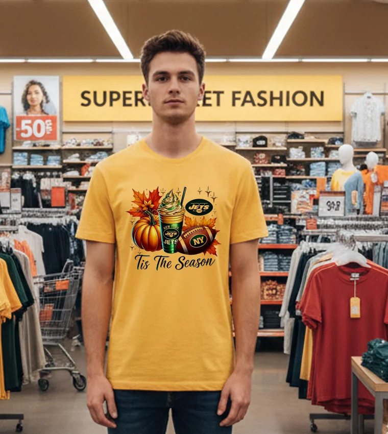 New York Jets Tis The Season Halloween - yellow-t-shirt New York Jets Tis The Season Halloween Yellow T Shirt