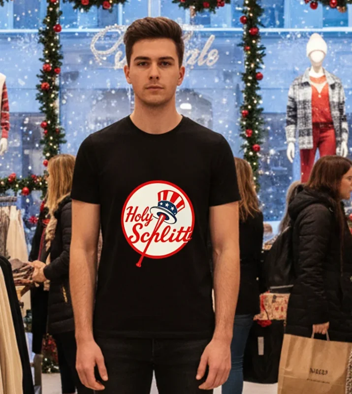 New York Yankees Holy Schlitt Logo   Black T Shirt