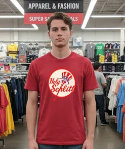 New York Yankees Holy Schlitt Logo   Red T Shirt