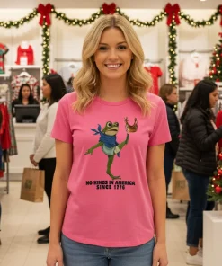 No King In America Since 1776 Protest Frog Crown Pink T Shirt