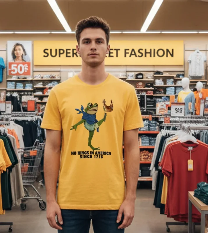 No King In America Since 1776 Protest Frog Crown Yellow T Shirt