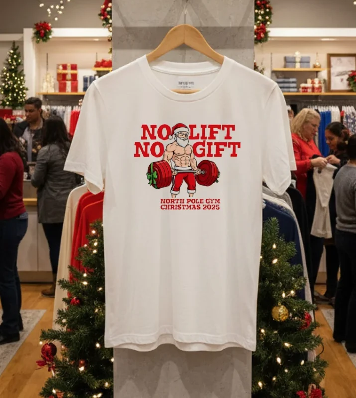 No Lift No Gift Gym Santa Christmas   White T Shirt