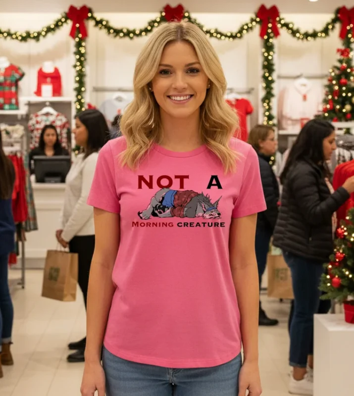Not A Morning Creature Wolf Pink T Shirt