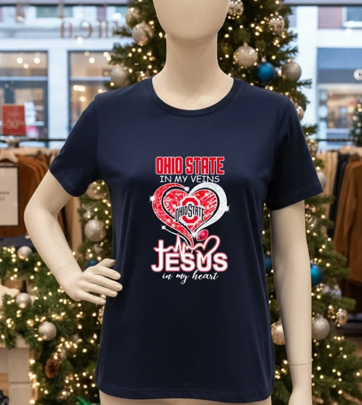 Ohio State In My Veins Jesus In My Heart Navy T Shirt