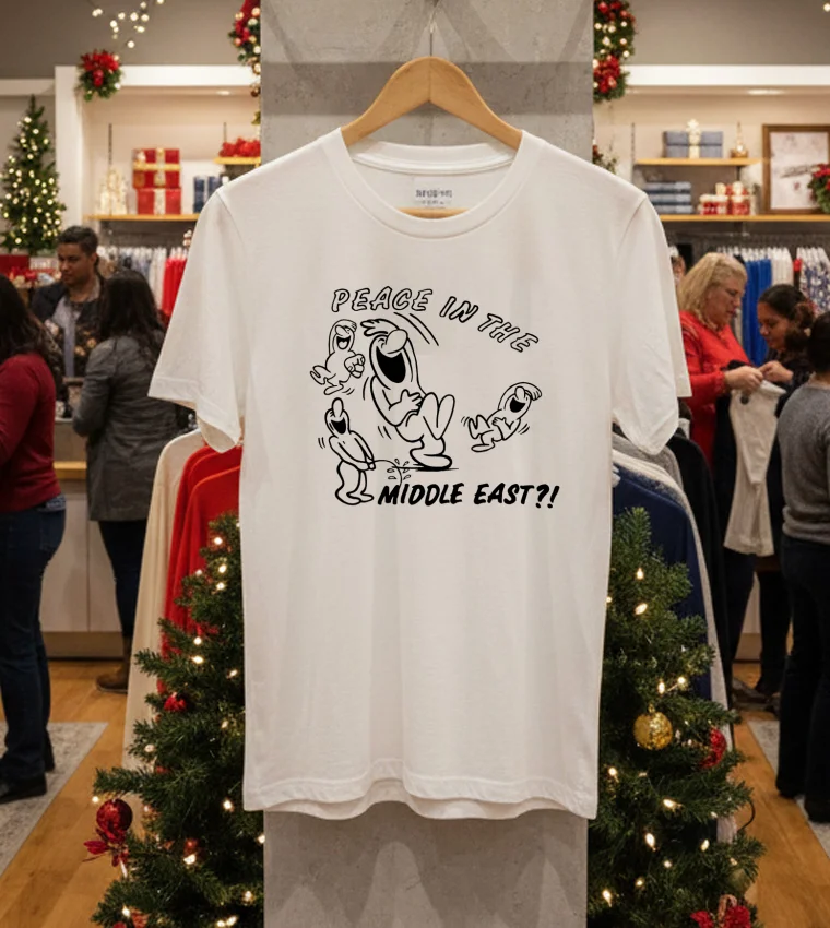 Peace In The Middle East Funny Cartoon - white-t-shirt Peace In The Middle East Funny Cartoon White T Shirt