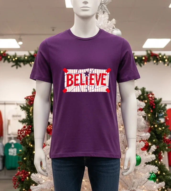 Philadelphia Phillies Believe Taped Back Together Purple T Shirt