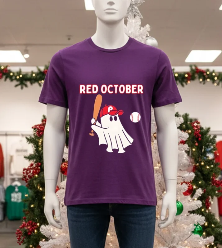 Phillies Red October Ghost Halloween Baseball   Purple T Shirt