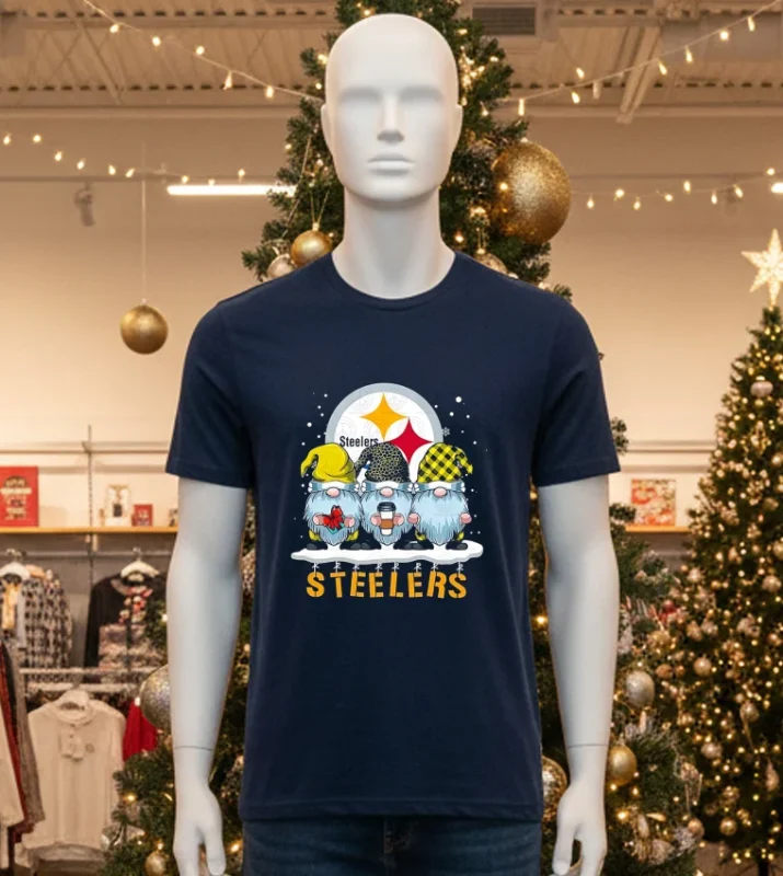 Pittsburgh Steelers Gnomes Christmas   Black T Shirt