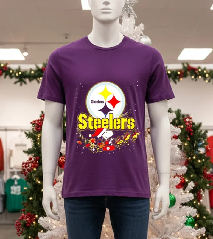 Pittsburgh Steelers Snoopy Santa Claus Christmas   Purple T Shirt
