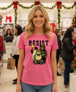 Resist Penguin Frog Bear Sublimation Pink T Shirt