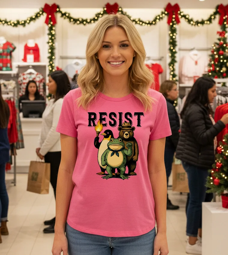 Resist Penguin Frog Bear Sublimation - pink-t-shirt Resist Penguin Frog Bear Sublimation Pink T Shirt