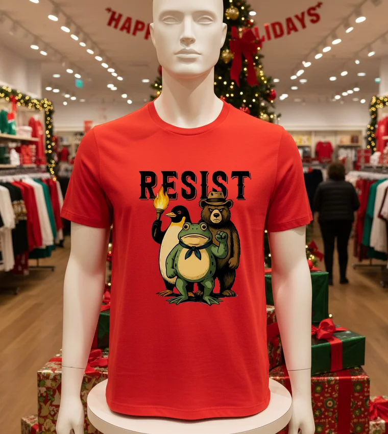 Resist Penguin Frog Bear Sublimation - red-t-shirt Resist Penguin Frog Bear Sublimation Red T Shirt