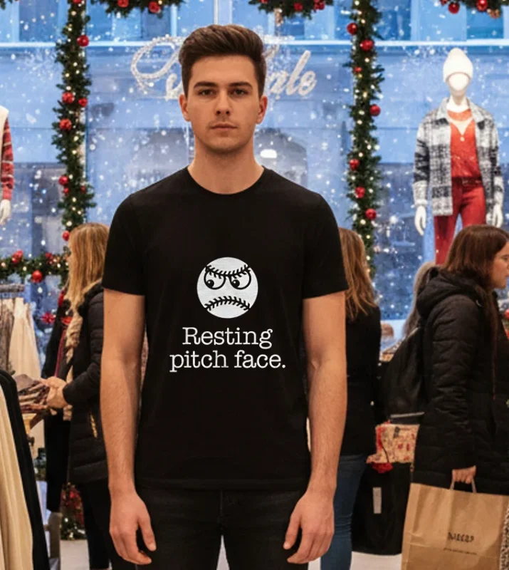 Resting Pitch Face Ball Baseball   Black T Shirt