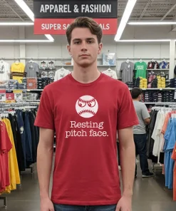 Resting Pitch Face Ball Baseball   Red T Shirt
